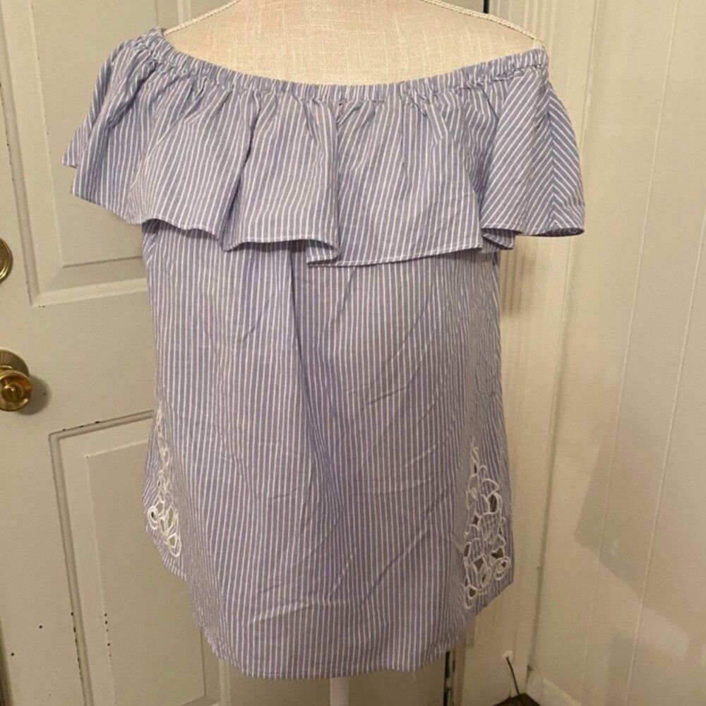 Merona Off the Shoulder Layered Ruffle Collar Cotton Top Size L